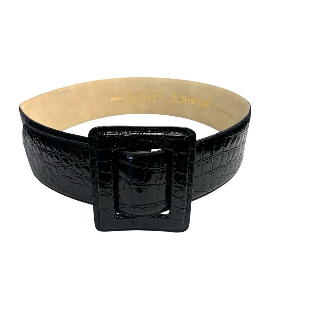 Betsey Johnson Black patent Croc-Embossed accent Belt OS